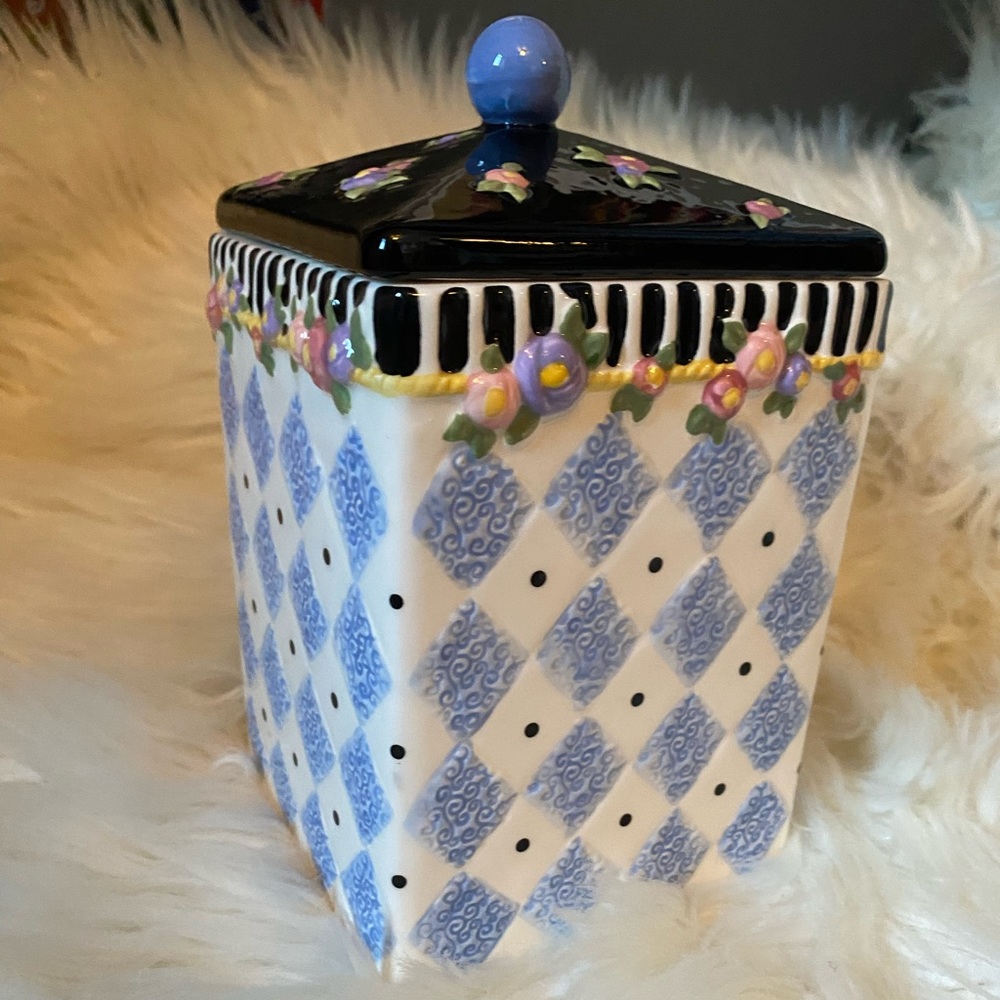 Mary Engelbreit Canister Blue Diamond Floral Small 1998 Michel & Co